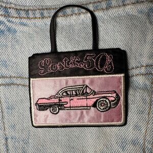 50s Pink Caddy Purse Iron On Patch Applique Embroidered Rockabilly‎ Hot Rod